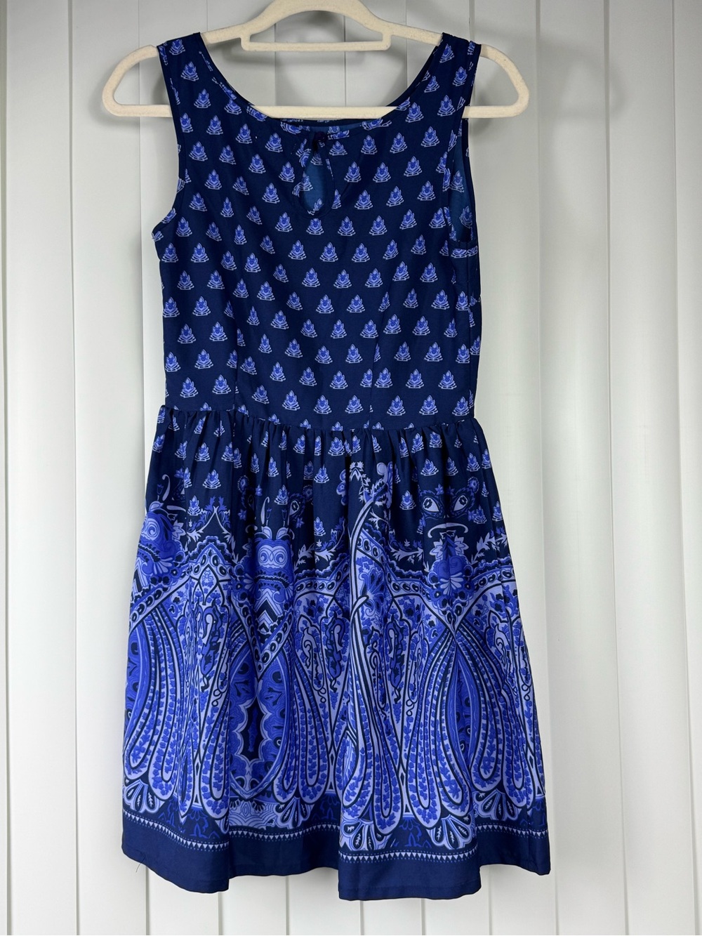 Pinky Navy Blue Paisley Sleeveless Dress Women's Small Boho Floral Print - Picture 3 of 8